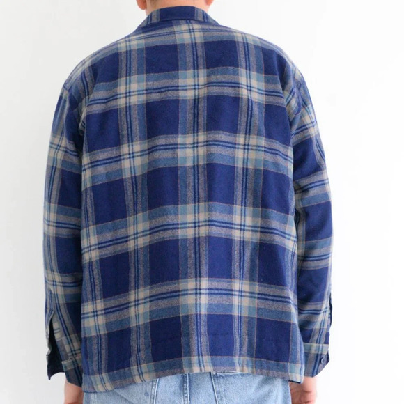 Vintage 90S Oakton Ltd Blue And Cream Plaid Button Up Outdoor Shacket Large - Picture 2 of 11